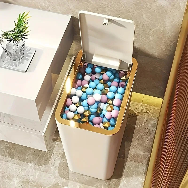 Odor Proof Trash Can with One-Touch Modern Design Durable Plastic Bathroom Kitchen Bin Space Saving Leakproof