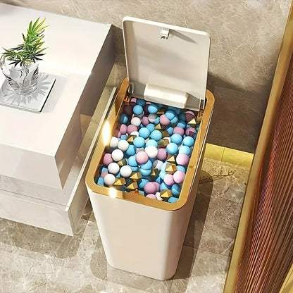 Odor Proof Trash Can with One-Touch Modern Design Durable Plastic Bathroom Kitchen Bin Space Saving Leakproof