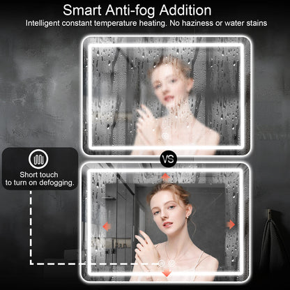 LED Bathroom Mirror Wall Mirror With Lights Stepless Dimmable Lighted Bathroom Mirrors For Wall Rectangle Bathroom Vanity Mirror