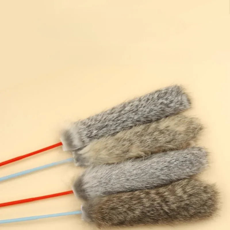 Cat Toys Interactive Cat Stick Faux Rabbit Fur Pompom Plush Pet Interactive Stick Cat Playing Training Toys Pet Supplies