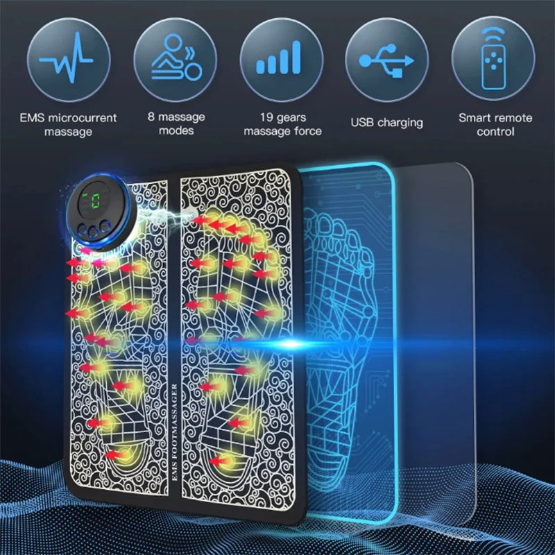 Remote EMS Foot Massager Pad Portable Electric Muscle Stimulation Massage Mat Improve Blood Circulation Relief Pain Relax Feet