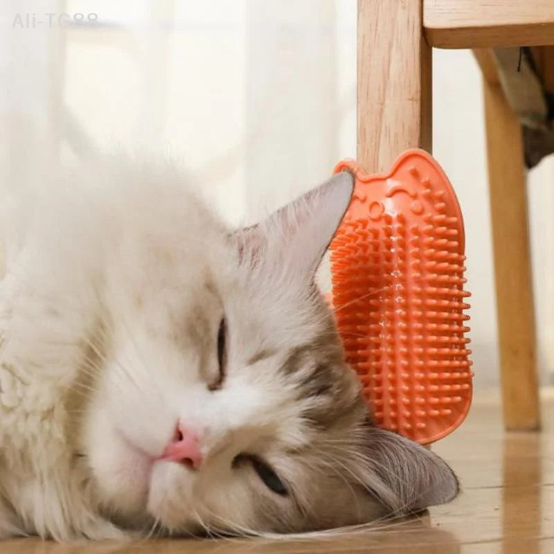 Cat Grooming Comb Dog Bath Brush Pet Grooming Shedding Soothing Massage Rubber Bristles Comb with Adjustable Ring Handle
