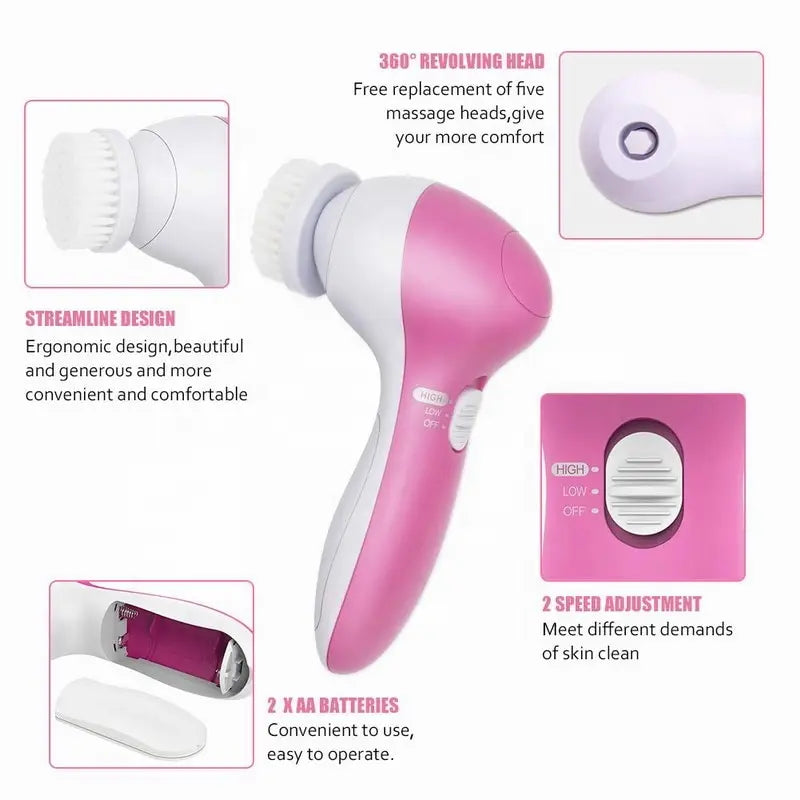 Electric 5 IN 1 Electric Facial Cleaner Brush Wash Machine Spa Skin Care Massage Blackhead Cleaning Facial Cleanser Tools