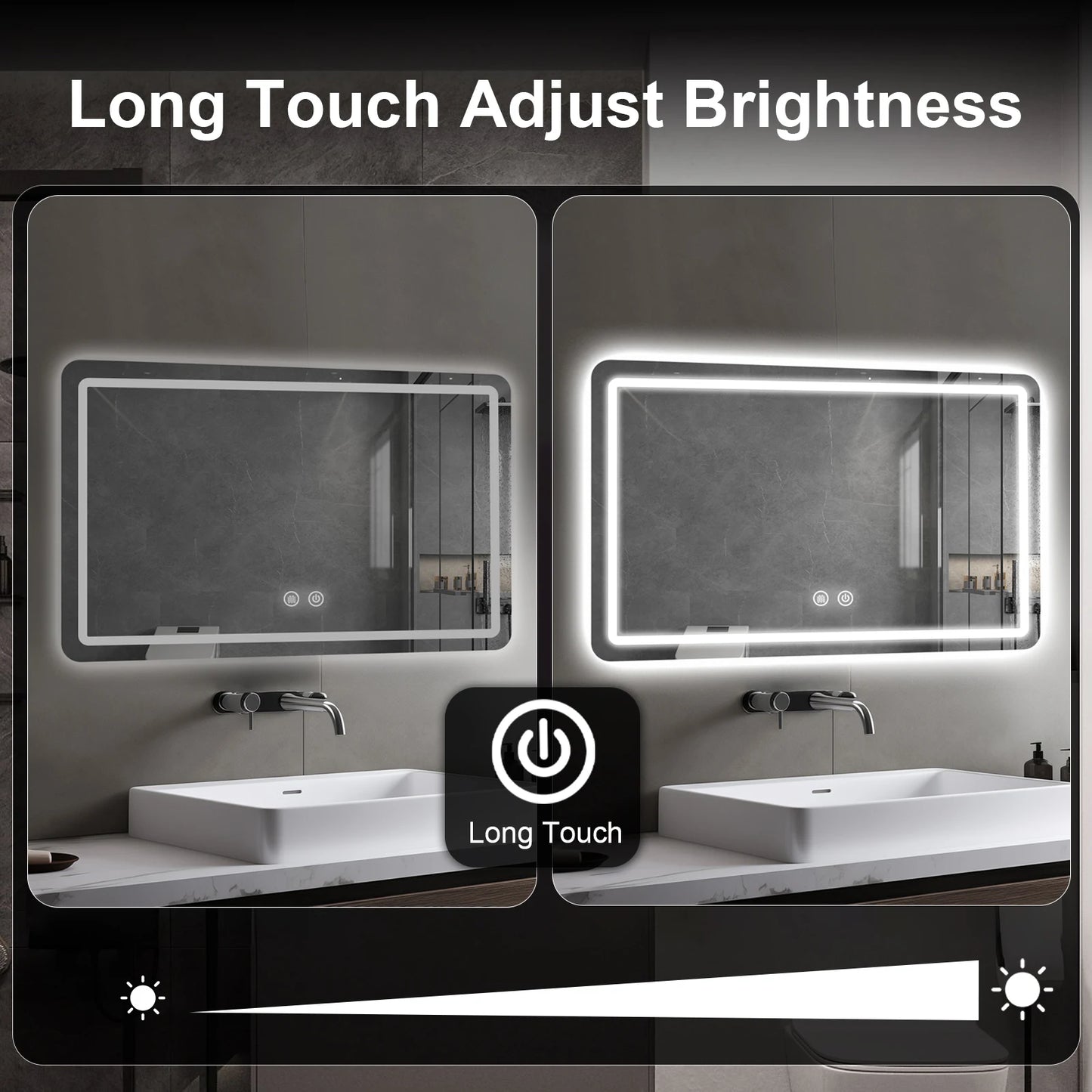 LED Bathroom Mirror Wall Mirror With Lights Stepless Dimmable Lighted Bathroom Mirrors For Wall Rectangle Bathroom Vanity Mirror