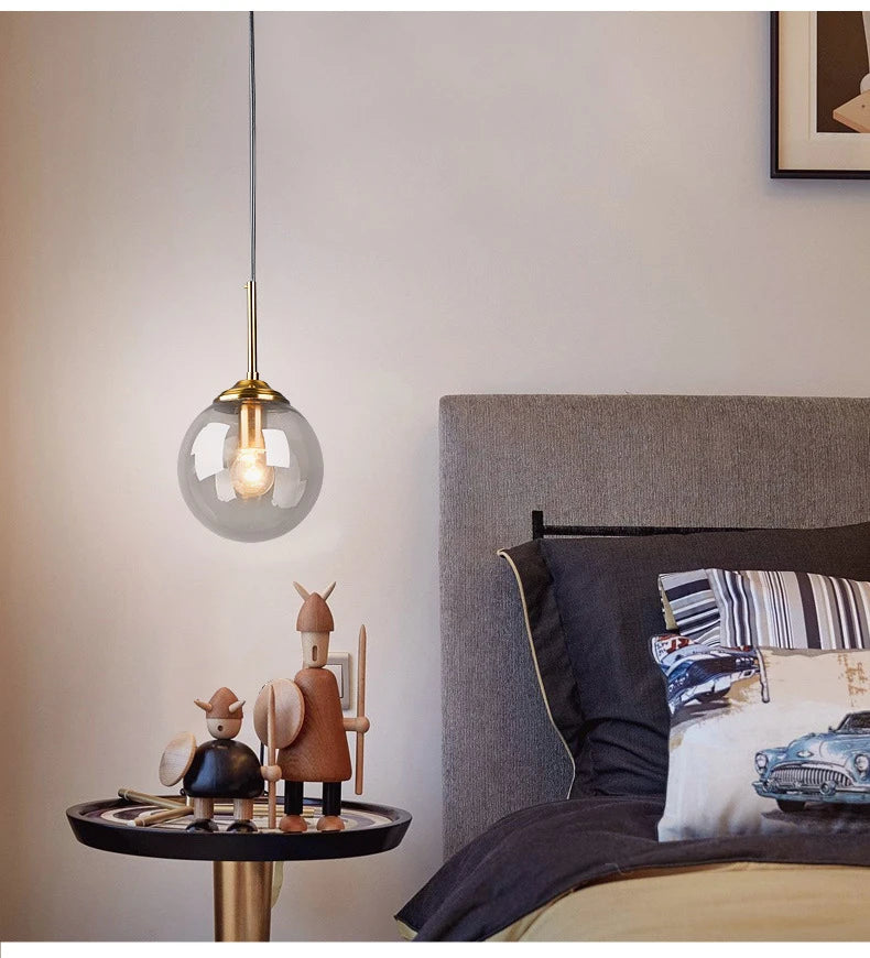 Modern Luxury Metal Chandelier Nordic Creative LED Glass Pendant Lamp Living Room Dining Room Bedside Simple Small Hanging Lamp