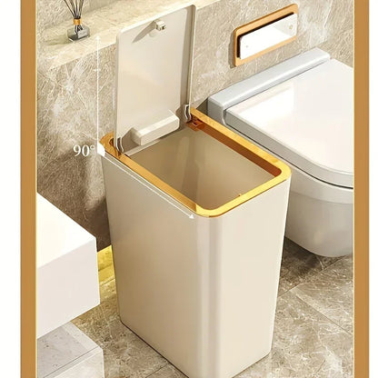 Odor Proof Trash Can with One-Touch Modern Design Durable Plastic Bathroom Kitchen Bin Space Saving Leakproof