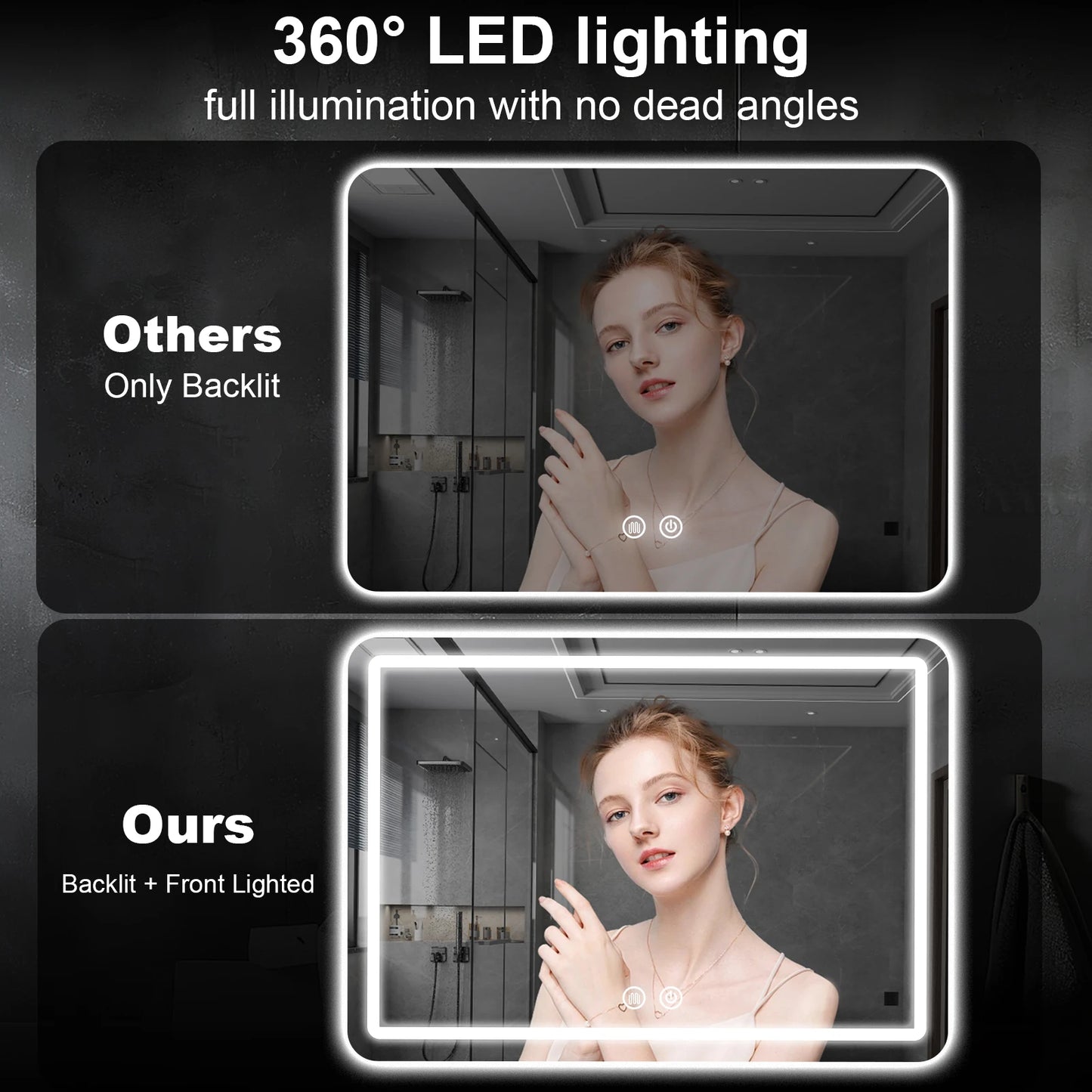 LED Bathroom Mirror Wall Mirror With Lights Stepless Dimmable Lighted Bathroom Mirrors For Wall Rectangle Bathroom Vanity Mirror