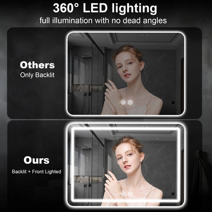 LED Bathroom Mirror Wall Mirror With Lights Stepless Dimmable Lighted Bathroom Mirrors For Wall Rectangle Bathroom Vanity Mirror
