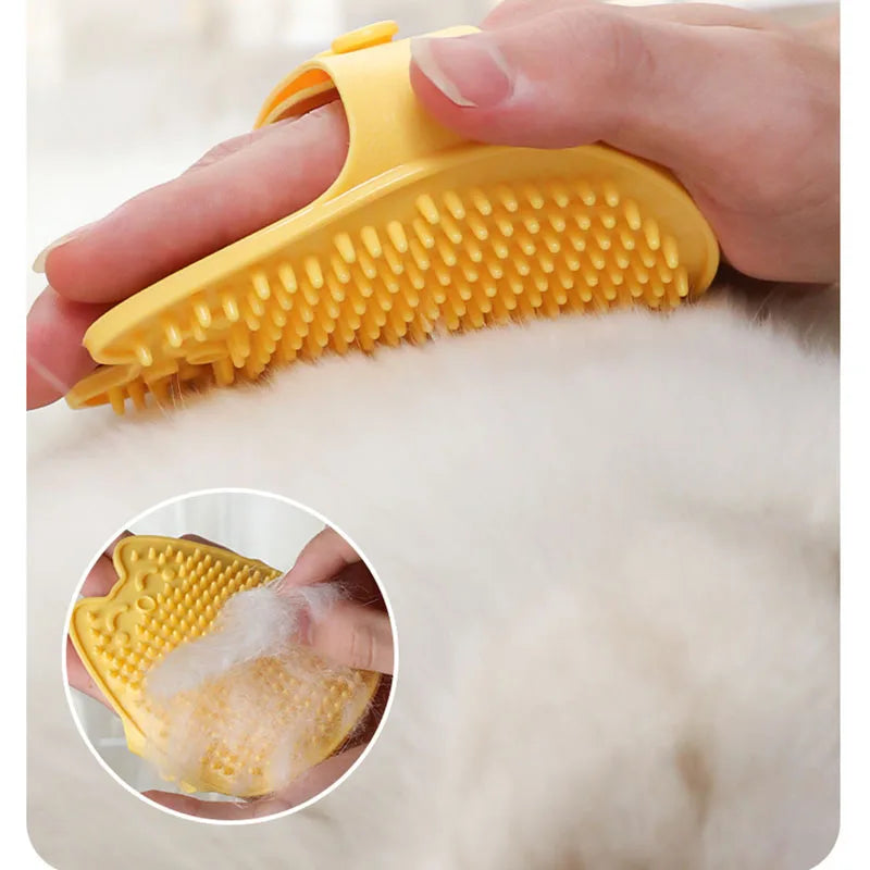 Cat Grooming Comb Dog Bath Brush Pet Grooming Shedding Soothing Massage Rubber Bristles Comb with Adjustable Ring Handle