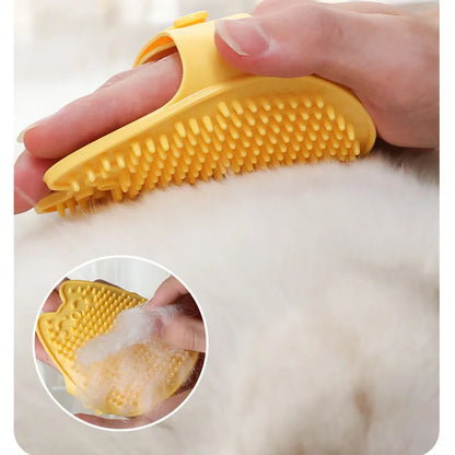 Cat Grooming Comb Dog Bath Brush Pet Grooming Shedding Soothing Massage Rubber Bristles Comb with Adjustable Ring Handle