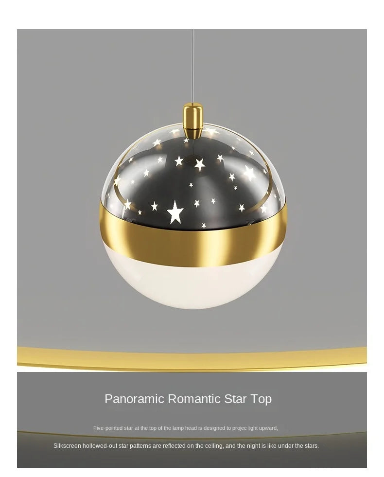 Modern Living Room Ring Chandelier with Moon Stars Creative Black/Gold Ring Circle LED Chandelier Light for Bedroom Dining Room