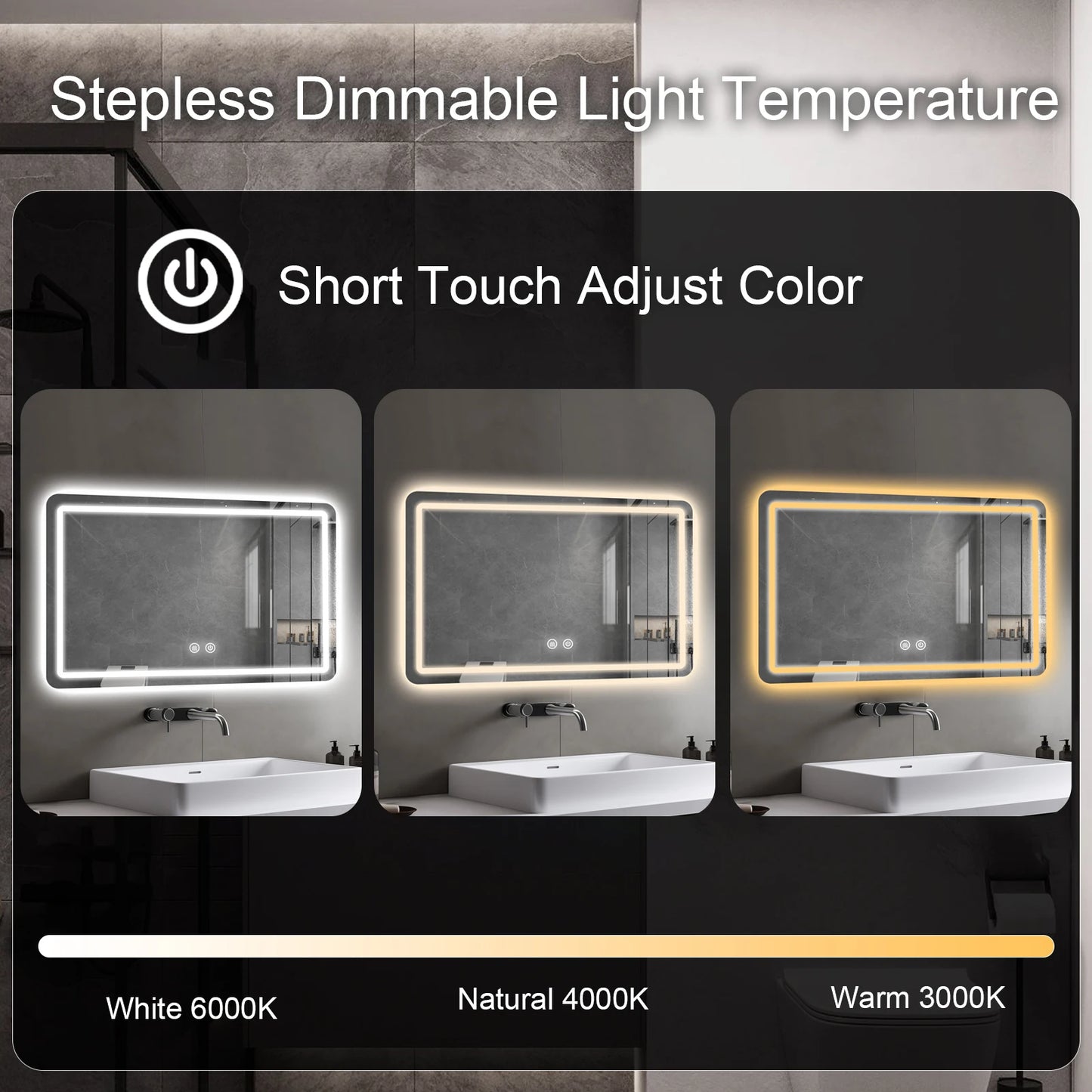LED Bathroom Mirror Wall Mirror With Lights Stepless Dimmable Lighted Bathroom Mirrors For Wall Rectangle Bathroom Vanity Mirror