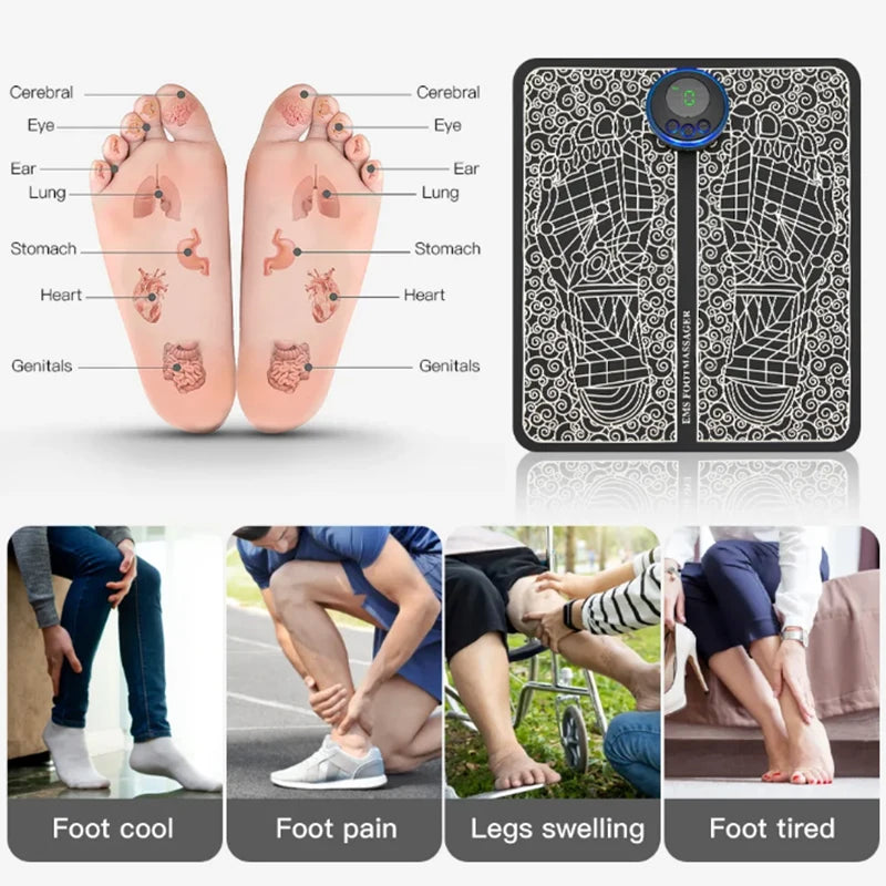 Remote EMS Foot Massager Pad Portable Electric Muscle Stimulation Massage Mat Improve Blood Circulation Relief Pain Relax Feet