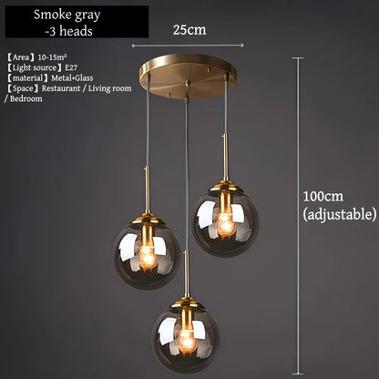 Modern Luxury Metal Chandelier Nordic Creative LED Glass Pendant Lamp Living Room Dining Room Bedside Simple Small Hanging Lamp