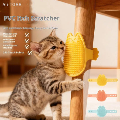 Cat Grooming Comb Dog Bath Brush Pet Grooming Shedding Soothing Massage Rubber Bristles Comb with Adjustable Ring Handle